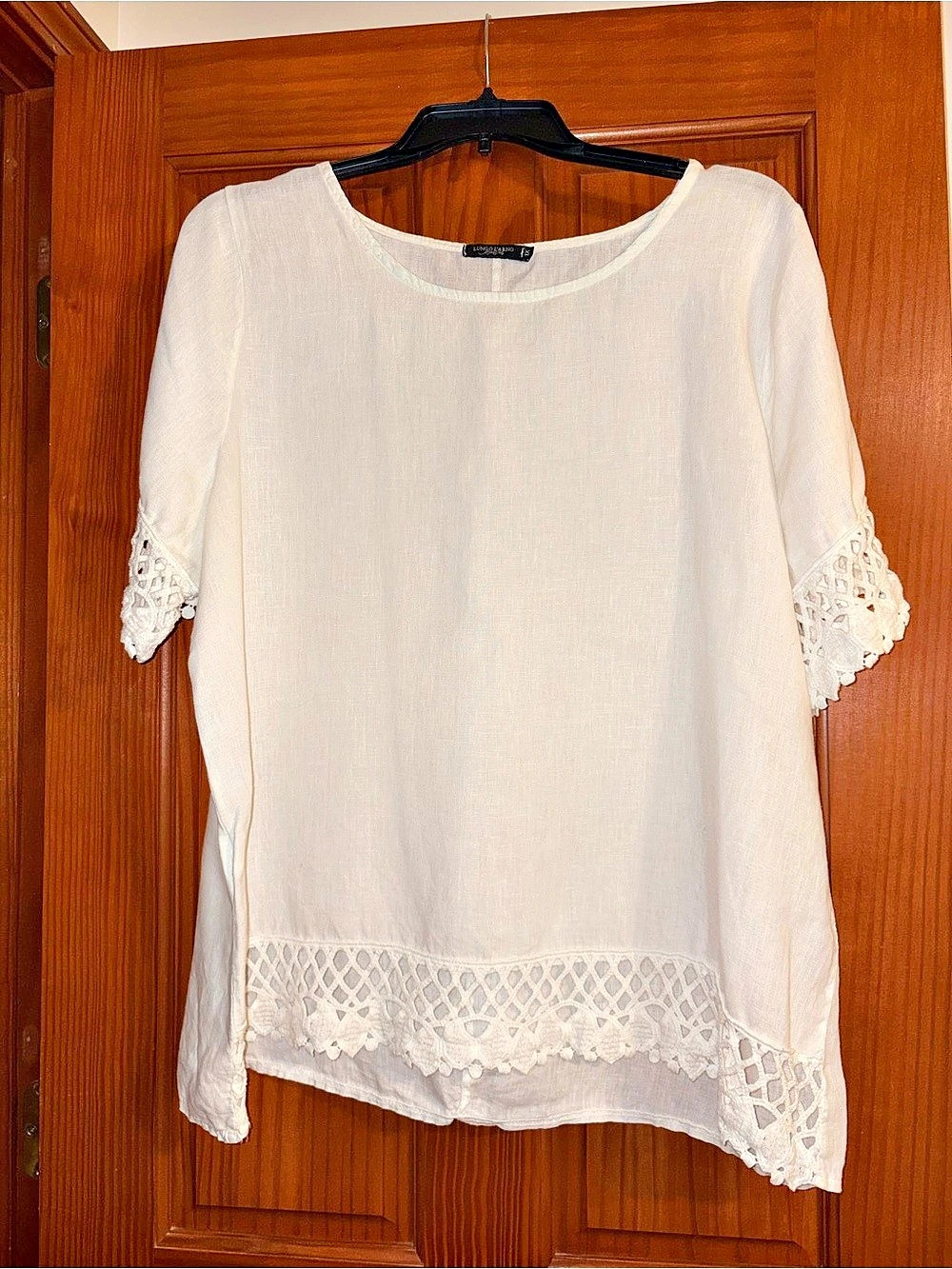 Lungo L'Arno 100% Linen Lace Trim Tunic Size 1X Like New Made in Italy